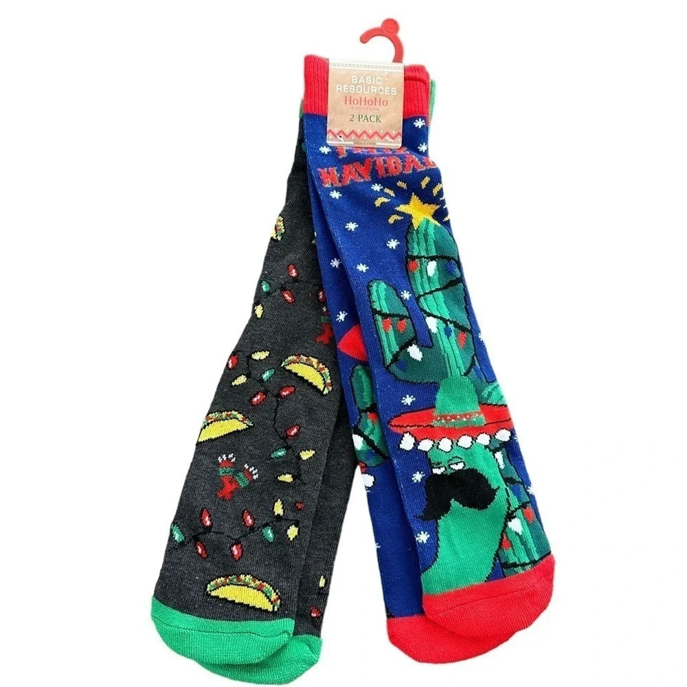 NWT‎ Mens shoe sz 6-12.5 Feliz Navidad Taco Christmas Socks Gag Gift Novelty Fun